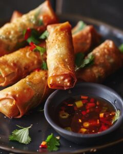 Ingredients for Panda Express spring roll recipe, featuring fresh veggies and wrappers.