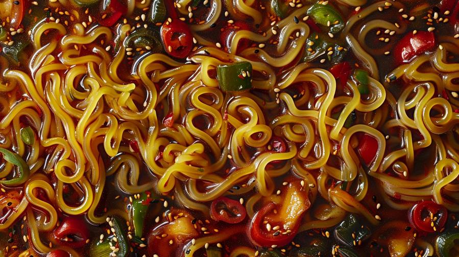 Alt text: Kitchen ingredients and tools for trader joe's squiggly noodles recipe preparation.