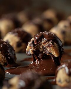 "Hands preparing delicious homemade cookie dough bites in a kitchen."