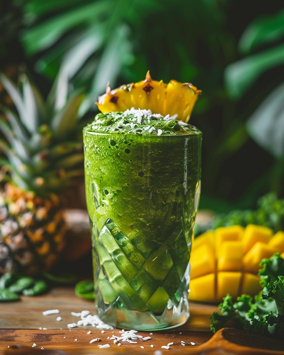 "Person preparing the tropical smoothie detox island green recipe at home"