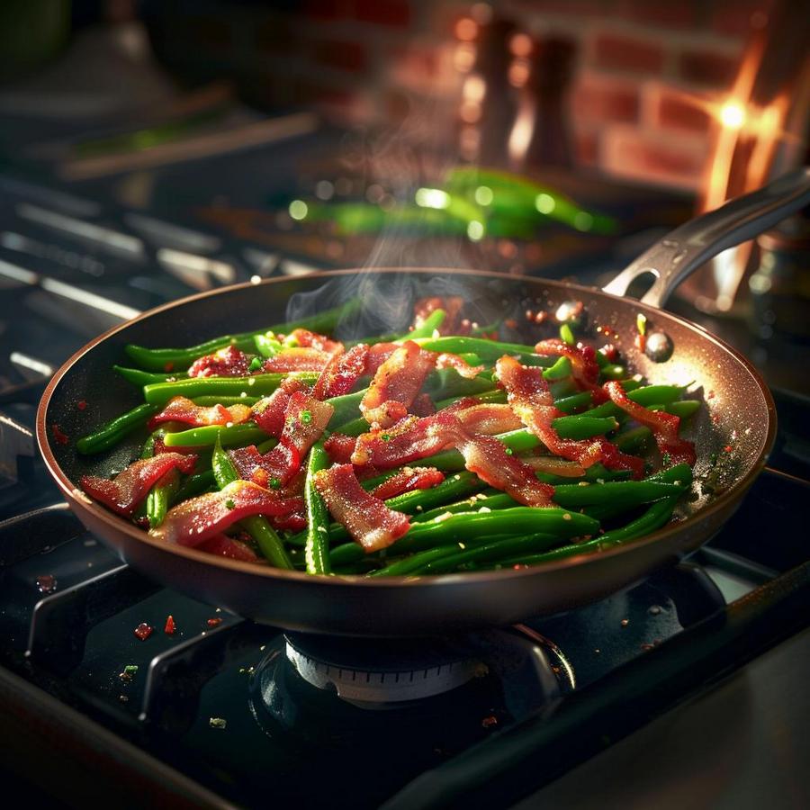 Variations and tips for the green bean bacon recipe in image alt text.