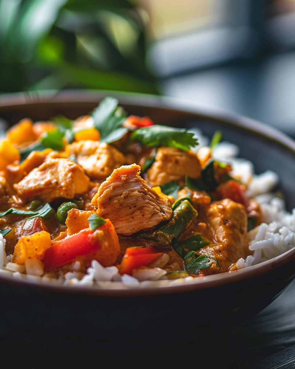 "Chef preparing Trader Joe's Thai curry recipe with fresh ingredients in kitchen"