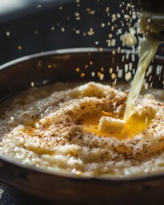 "Person preparing a delicious sweet grits recipe in a modern kitchen."