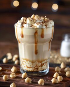 "Step-by-step white chocolate macadamia cream cold brew recipe preparation overview on kitchen counter."