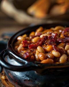 "Family gathered in kitchen trying to master Grandma Brown beans recipe together."