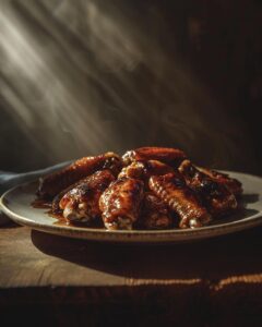 "Chef presenting a platter of perfected honey old bay wings recipe to guests."