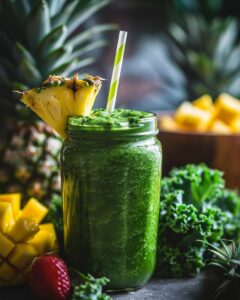 "Person at Tropical Smoothie Cafe preparing Island Green smoothie with essential tools."