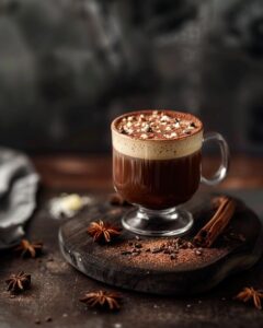 "Barista preparing a chocolate chai latte, showcasing accessibility and requirements."