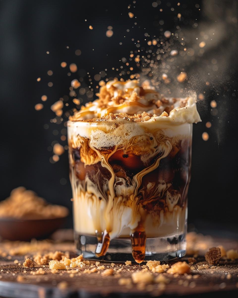 A person preparing McDonalds caramel iced coffee in a modern kitchen.