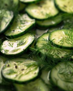 "A mason jar filled with homemade cucumber refrigerator pickles recipe on a kitchen counter."