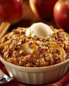 "Delicious apple crisp recipe with oats ingredients on a wooden table, ready to bake."
