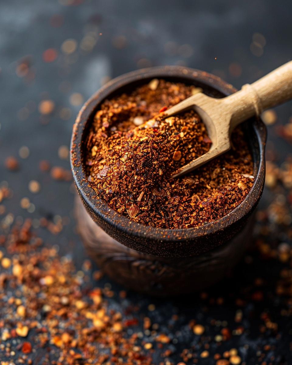 Person preparing bbq rub recipe with various spices and ingredients on a kitchen counter.
