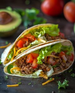 Alt text: "The best taco recipe ingredients laid out on a kitchen counter for preparation."