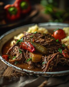 Home-cooked Mississippi roast recipe components arranged on a countertop for easy preparation.