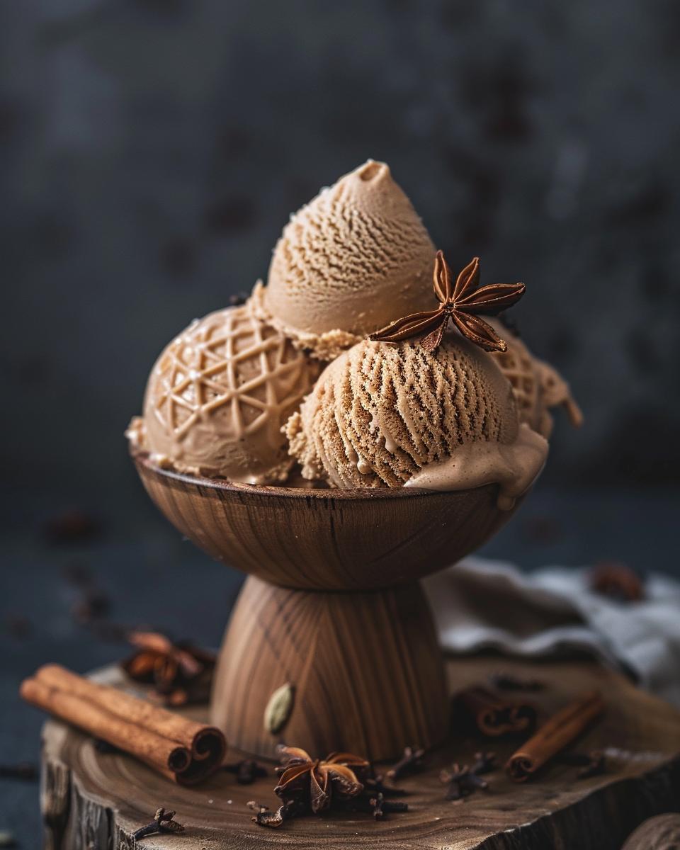 Person preparing chai ice cream in a modern kitchen setting.