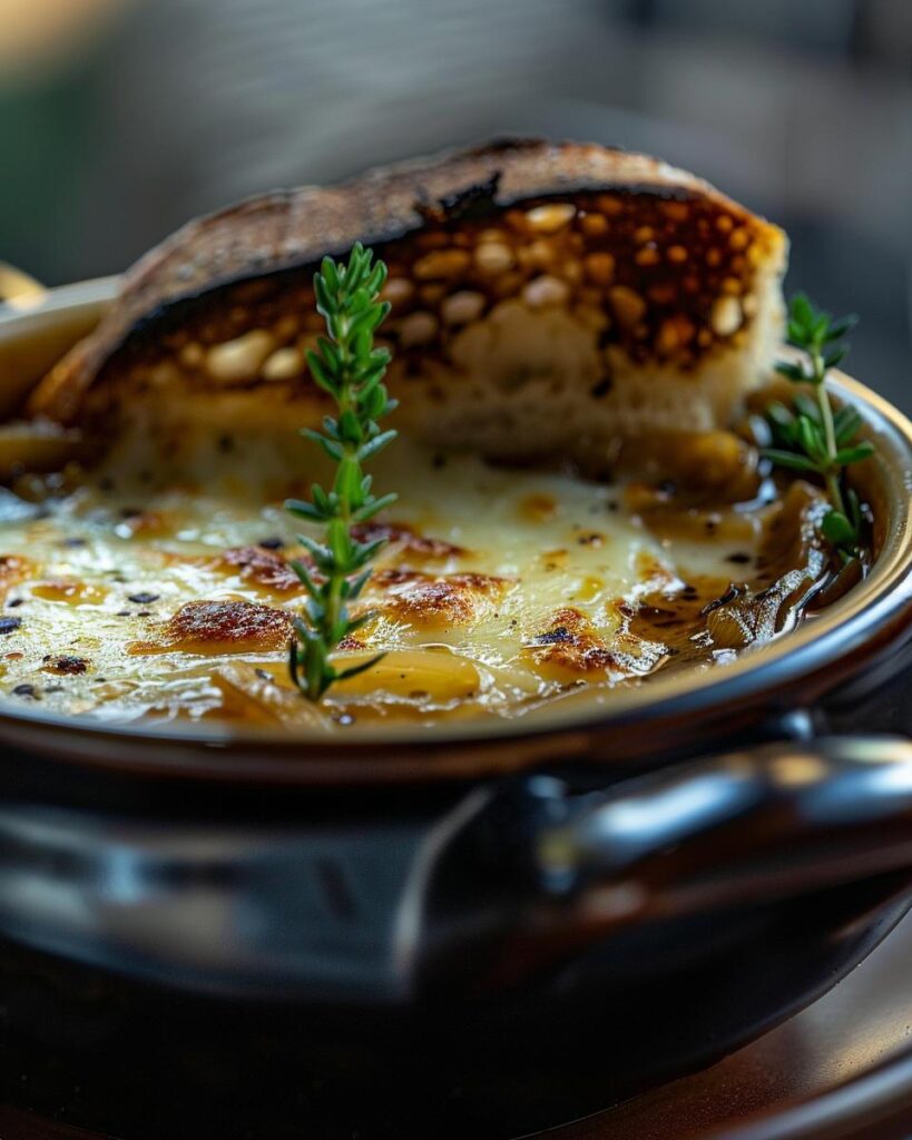 "Ingredients and instructions for Longhorn French onion soup recipe; intermediate cooking difficulty."