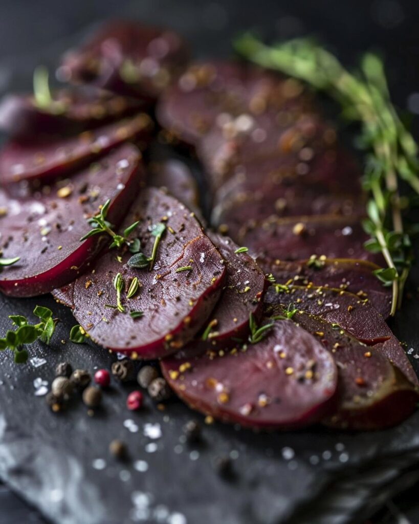 "Pickled deer heart recipe with ingredients and difficulty level for home cooks"