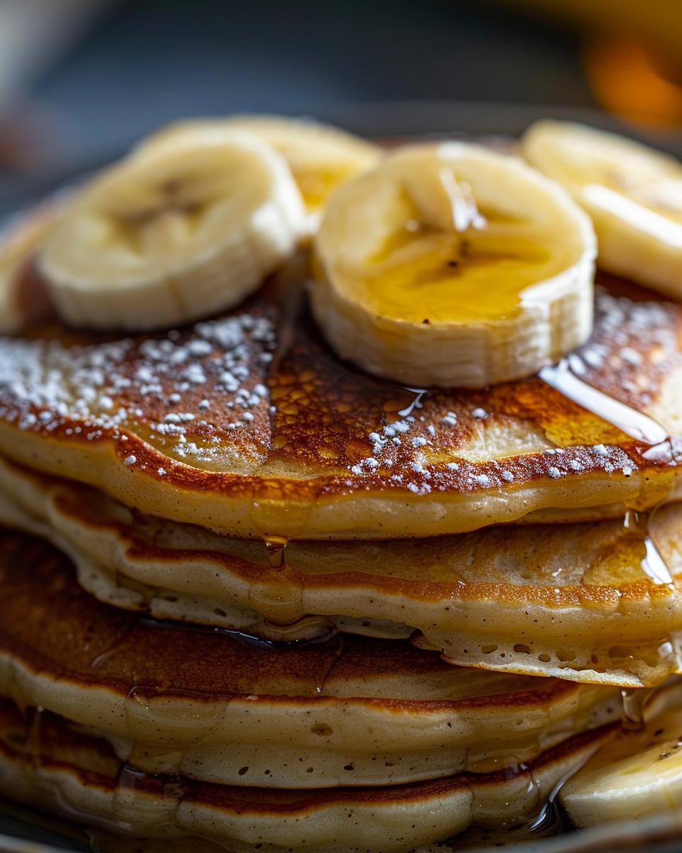 Person cooking delicious Kodiak banana pancakes with fresh bananas and mixing ingredients in kitchen.