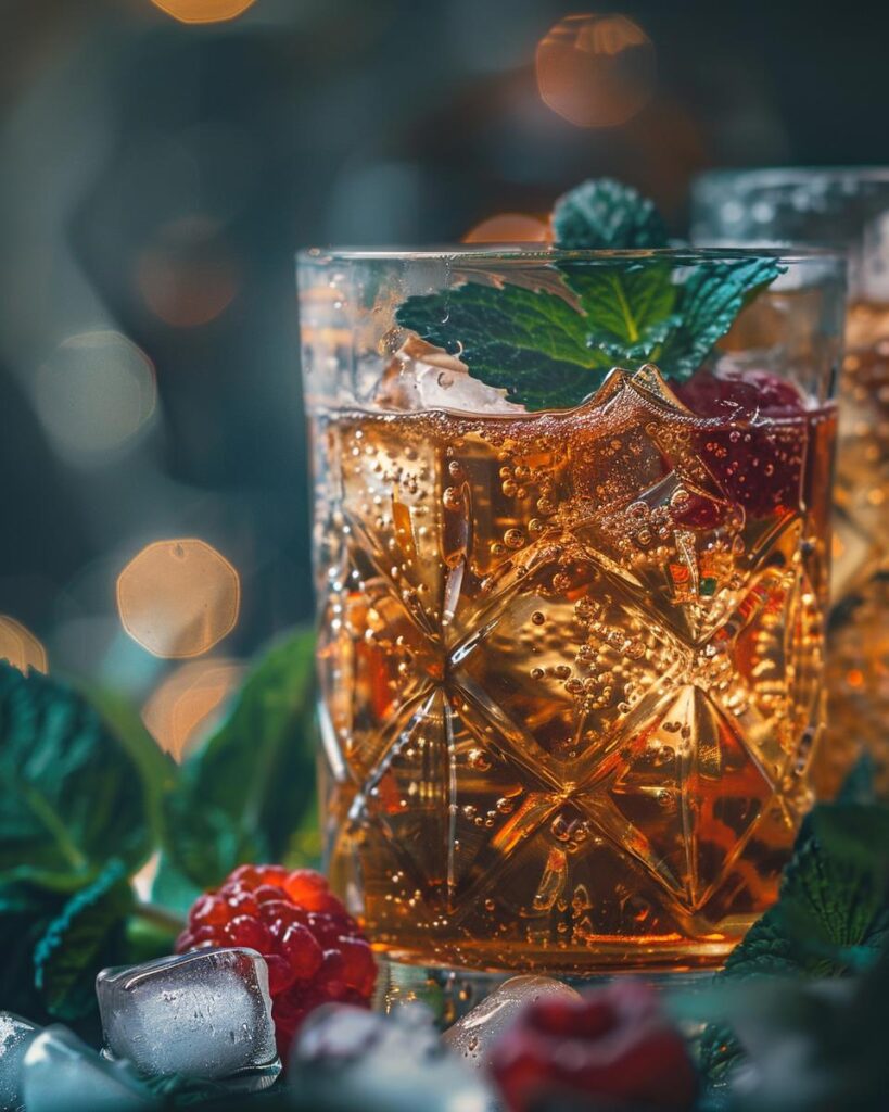 Person preparing iced raspberry leaf tea with fresh raspberries and a glass pitcher.