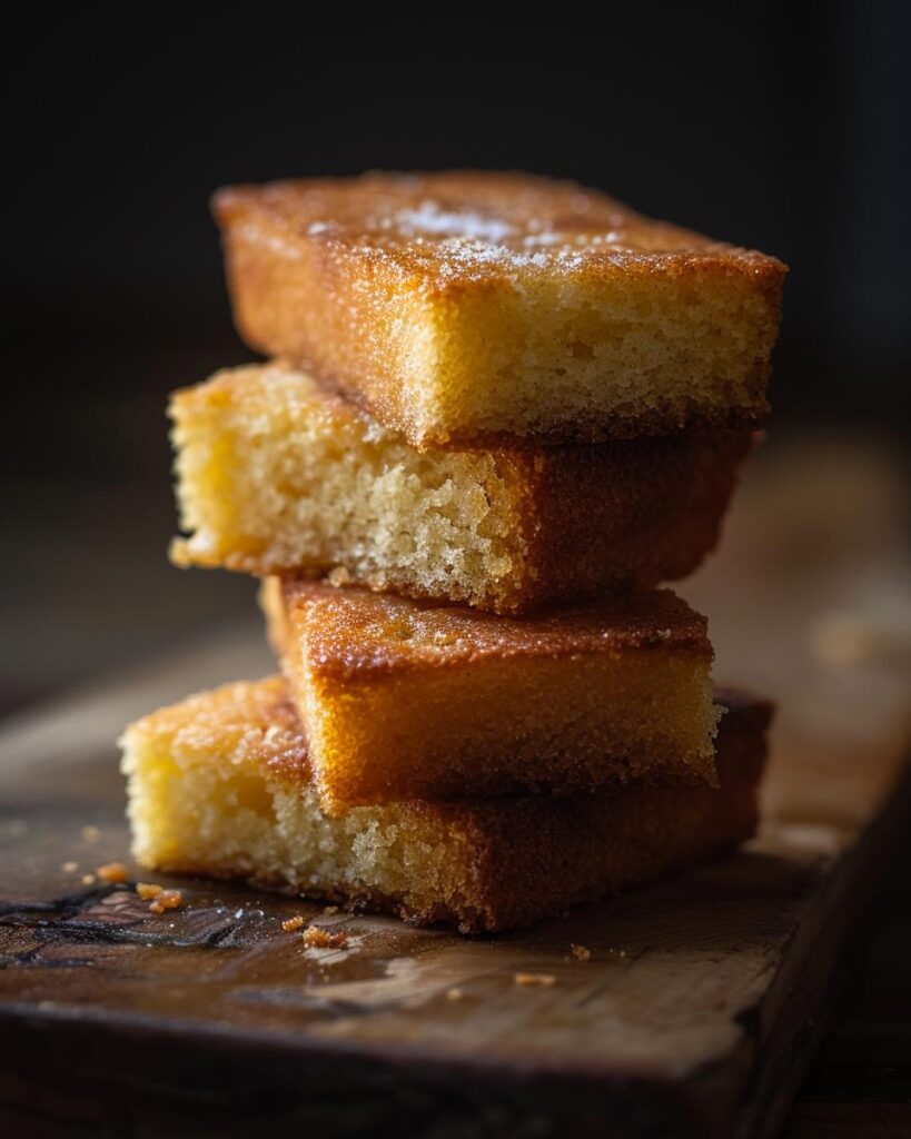 A slice of homemade southern cornbread no eggs with ingredients displayed in the background.