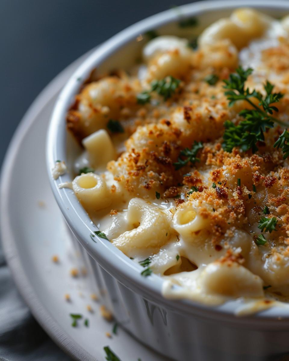 "Delicious mikes farm mac and cheese recipe with ingredients and cooking tools on table."