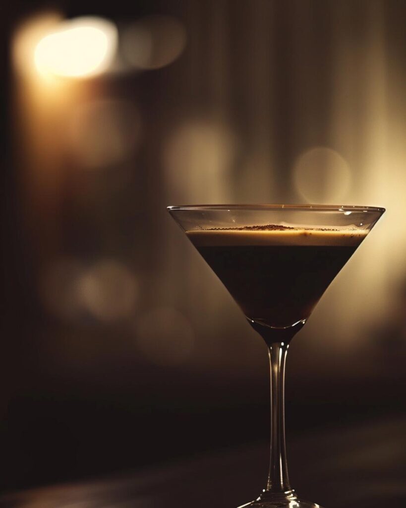 "Ingredients and tools for an espresso martini recipe with Baileys on a kitchen counter."