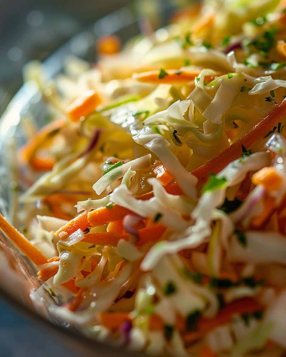 "Ingredients and tools needed for an easy sweet coleslaw recipe in a kitchen setting."
