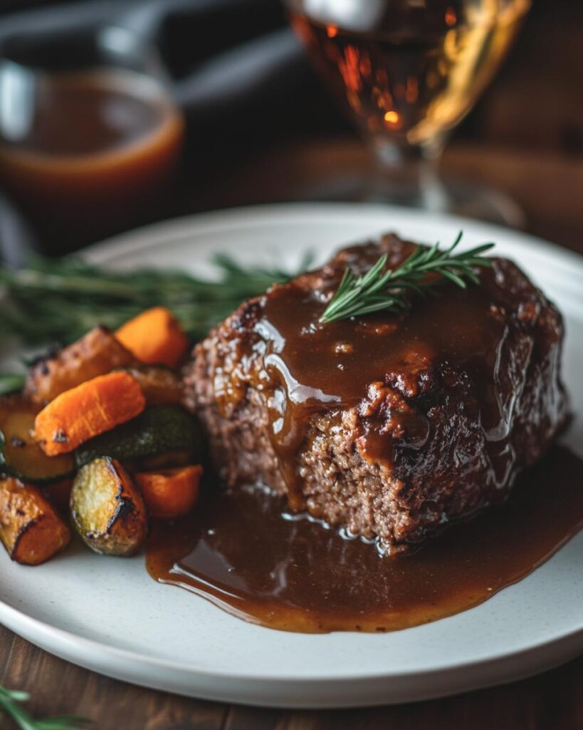 "Delicious venison meatloaf recipe served with mashed potatoes and green beans on a plate."