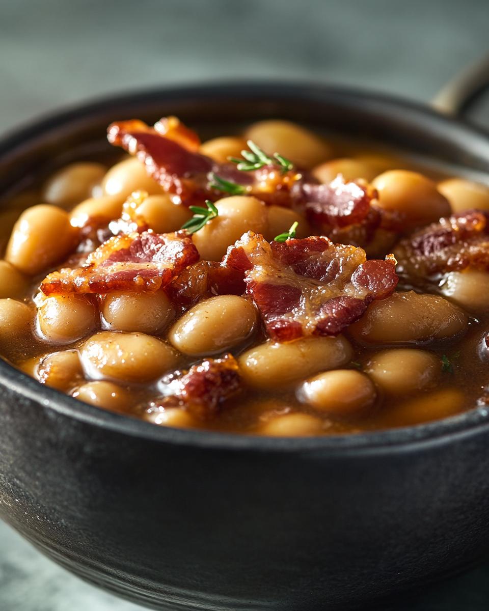 "Person preparing easy baked beans recipe in a kitchen."