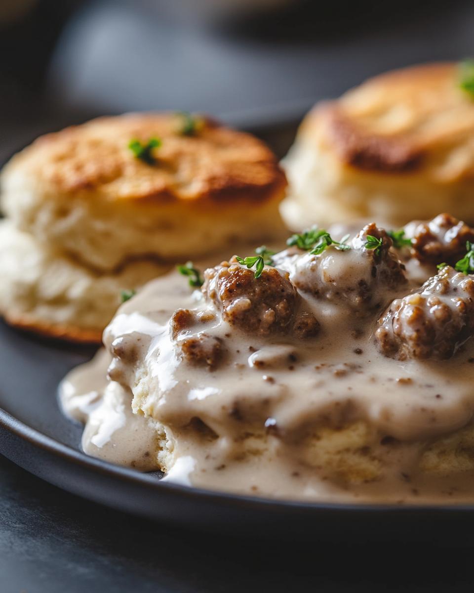 "Easy sausage gravy recipe, simple ingredients needed, beginner-friendly cooking level."