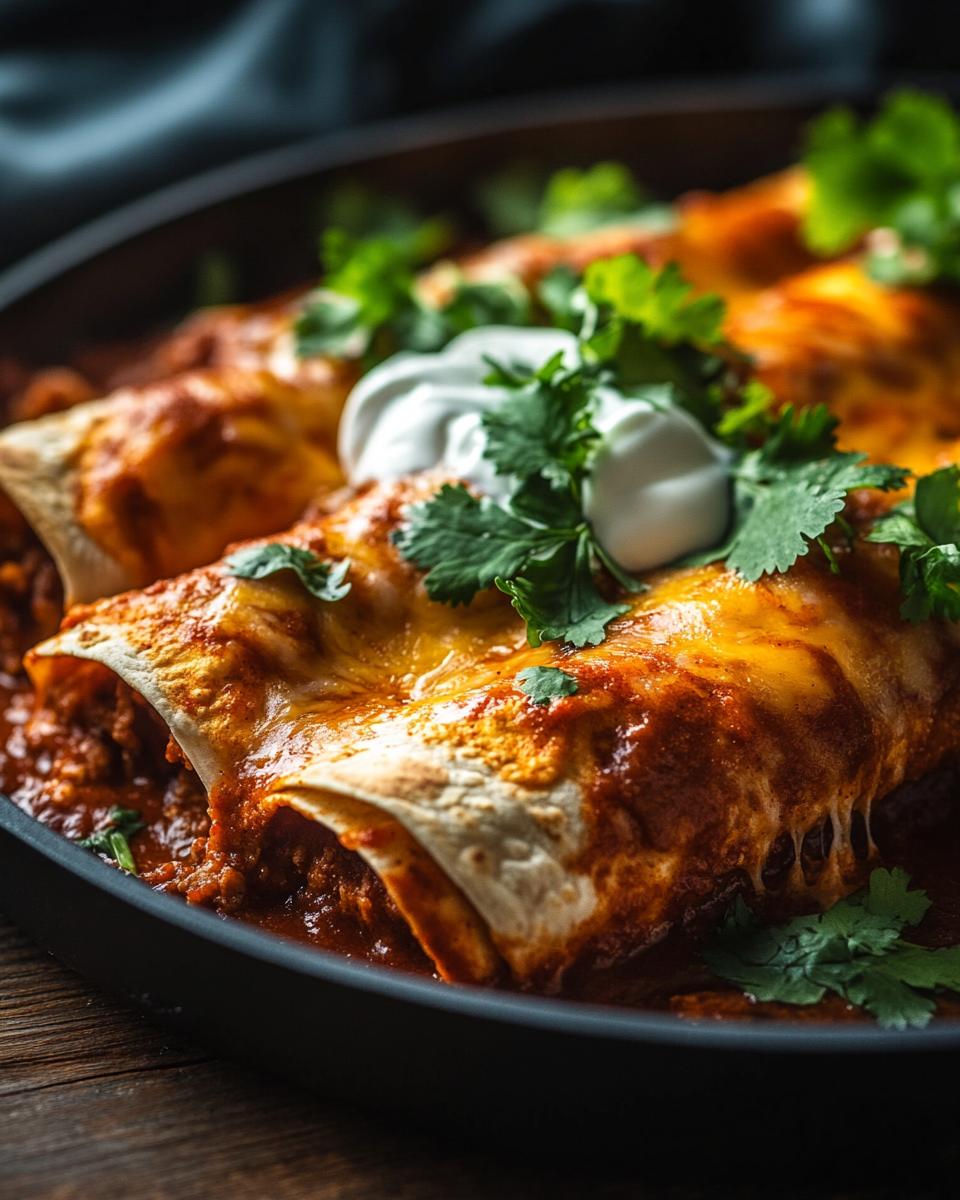 "Easy pork enchilada recipe for beginners with necessary ingredients and difficulty level details."