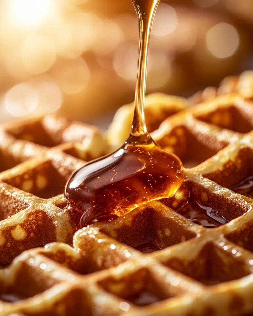 "Family enjoying homemade waffles recipe with fresh berries and syrup for breakfast"