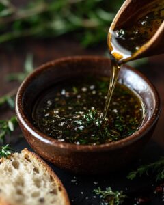 "Simple bread dipping oil recipe with ingredients on table, perfect for home chefs."