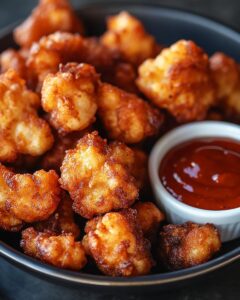 "Person preparing fried cauliflower recipe with ingredients on kitchen counter"