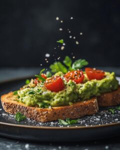 "Best avocado toast recipe with poached eggs and cherry tomatoes on rye bread"