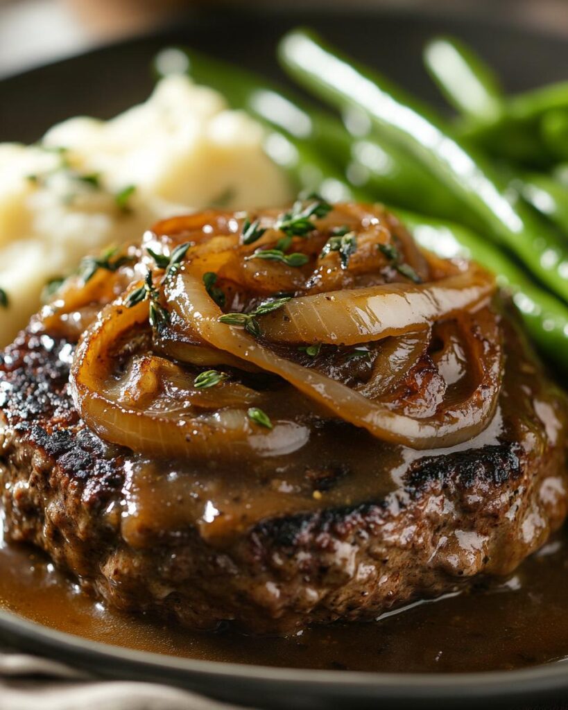 "Kids-friendly recipe for hamburger steak, step-by-step instructions, and necessary ingredients."